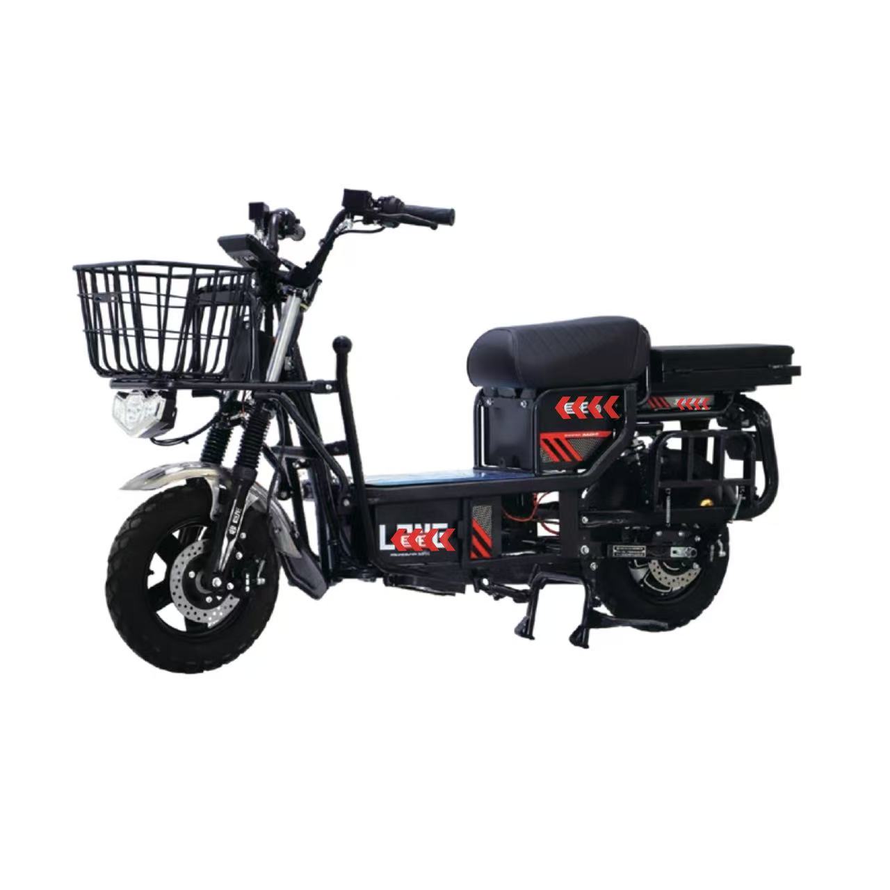Heavy-duty electric cargo bike with large front basket and folding rear rack, 100kg high load two wheel delivery scooter customized for Indonesia wholesale
