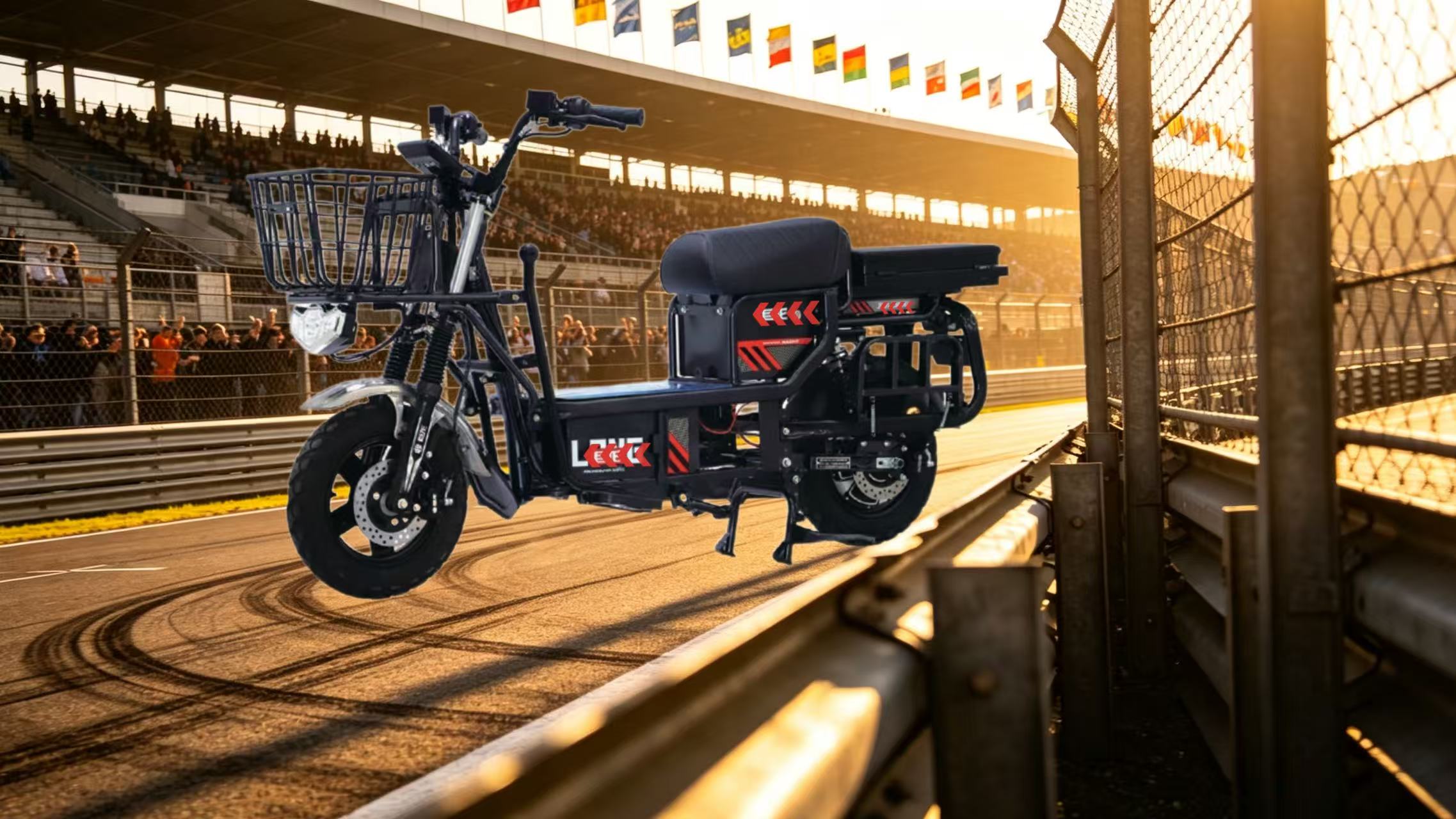 Heavy load cargo electric bike, two wheel electric delivery scooter for goods transport, commercial electric vehicle